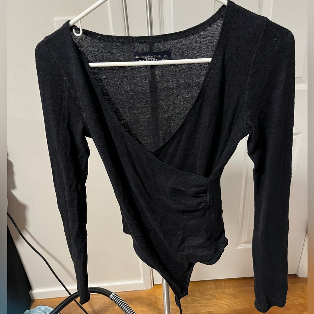 A&F black long sleeve wrap body suit